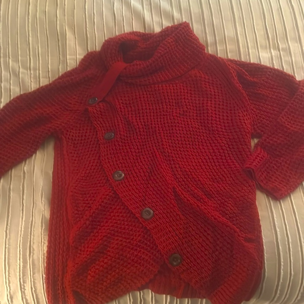 Indigo Soul Red Cowl Neck Button Tunic Sweater XL NWT